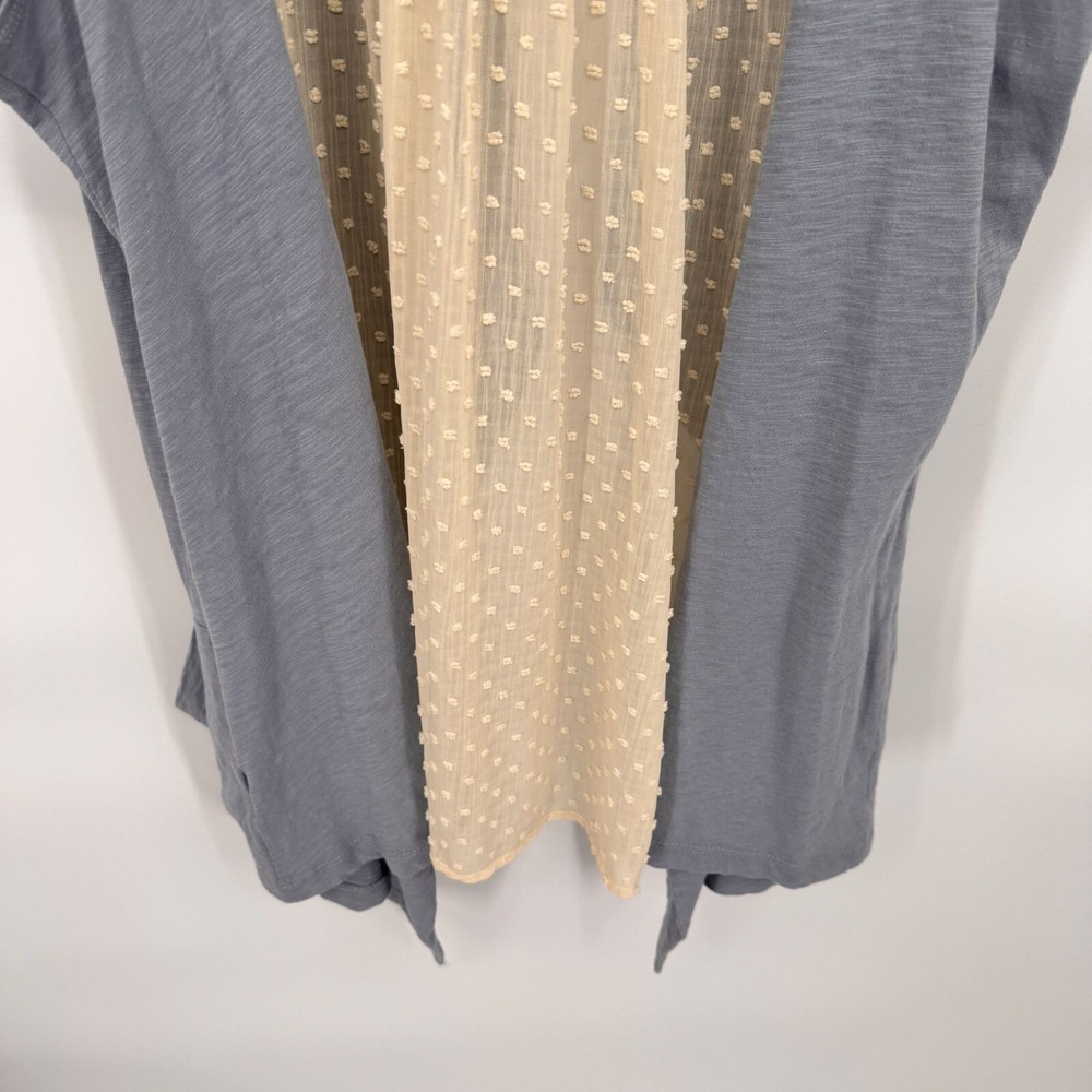 LOGO Cardigan Vest Womens XL Blue Cotton Cream Swiss Dot Lace Trim Romantic - Picture 10 of 10
